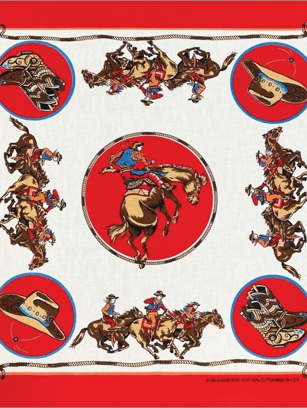 NWOT Hav-A-Hank Rodeo Cowboy Red Wild Rag Bandanna (22x22)